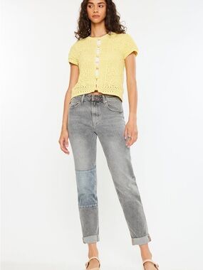 KanCan Frankie High Rise Mom Jeans Faded Gray Wash Size 13/30